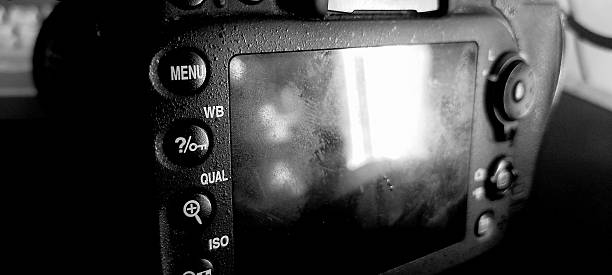 black and white photograph of a camera