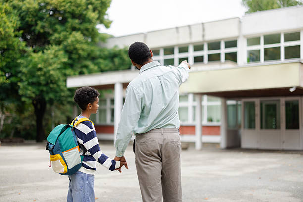 istock Father showing school building to son on first day 2231118941
