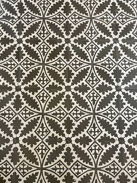 istock Black and white vintage tile floor with geometric pattern 2231121104