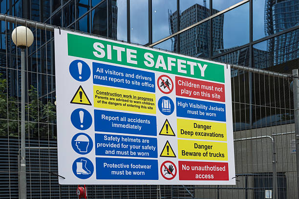 istock Large Site Safety Construction Sign with PPE Warnings and Access Rules, Urban Worksite 2231132410