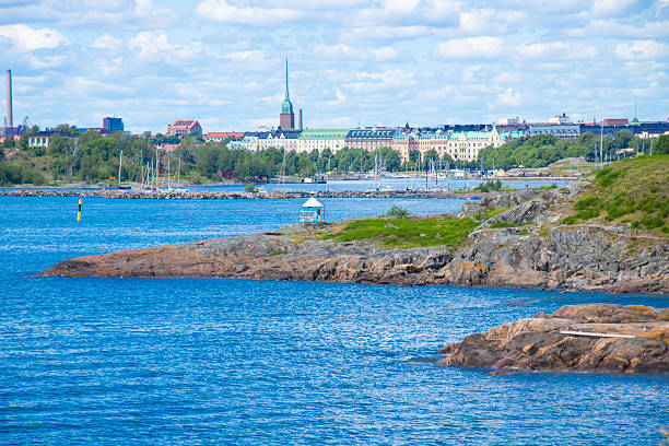 Suomenlinna fortress coastline facing Helsinki downtown in Helsinki, Finland