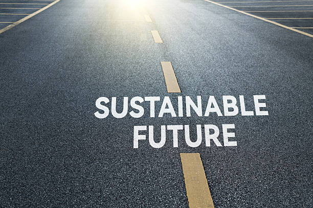 istock Sustainable future written on asphalt road 2231136025
