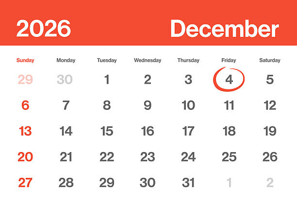 istock December 4 2026 Calendar Day Monthly - Minimalism Style Landscape Horizontal Calendar Leaf for 2026 year - Vector Template - American Grid - The Week Starts on Sunday 2231147093