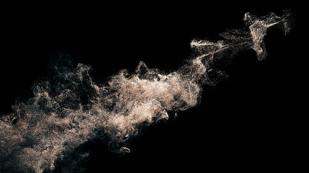 Glowing Yellow Color Swirl Dust Particle on Black background.