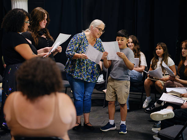 A community theater group rehearsing a play.