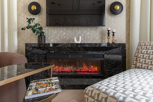 Modern Fireplace with Black Marble Surround in Cozy Room