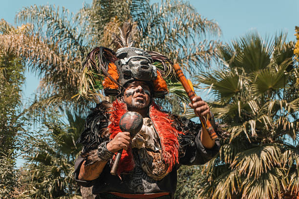 istock Pre-hispanic temazcal dancer performing ritual in palm grove 2231154674