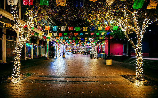 Decatur, Georgia, USA - June 4, 2014: Decatur Square is pictured at night in Decatur, Georgia. Decatur had a population of 19,335 at the 2010 Census and is a suburb of Atlanta.
