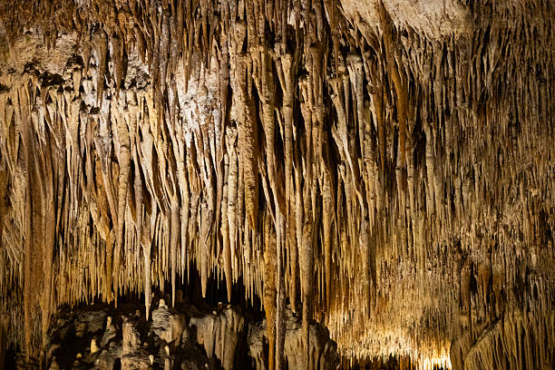Impressive formations of the stalactites and stalagmites in Dirou Cave. Greek destination .Natural beauty. Mani, Laconia, Greece