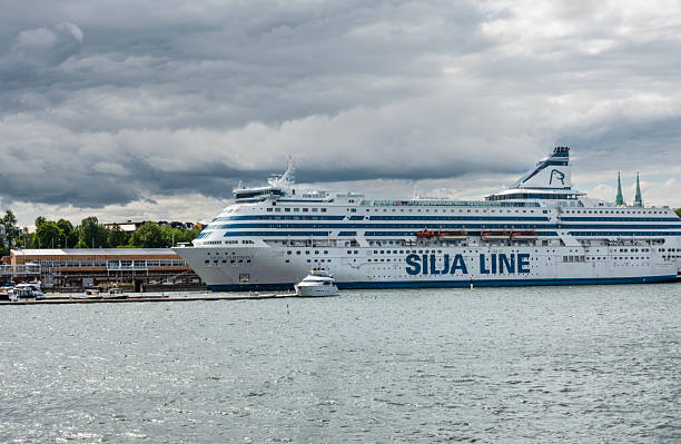 The Silja Symphony, a cruiseferry transporting passengers and vehicles between Helsinki and Stockhome via Mariehamm, docked between journeys in Helsinki, Finland. She is owned by the Tallink group, Estonia.