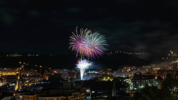 istock Bilbao, Spain  Fireworks lighting up the night sky during Aste Nagusia festivities, launched from Etxebarria Park with vibrant colors. 2231202071