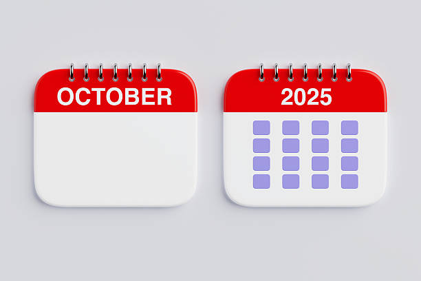 2025 Year October Month Calendar Icon on a white background. 3d Rendering