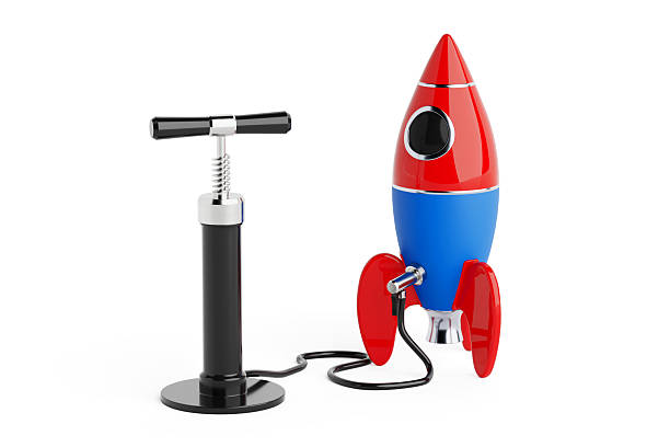 istock Startup Growth Concept. Air Pump Connected To Cartoon Rocket Symbolizing Business Launch. 3d Rendering 2231202720