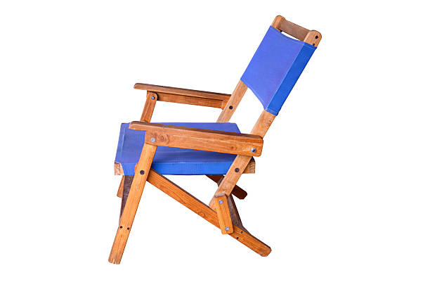 istock Folding blue canvas wood chair isolated on white background 2231205227