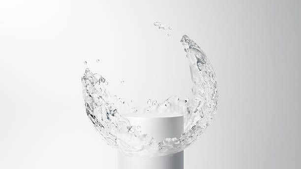3D Illustration.3D Illustration.Water flowing vigorously in a circular pattern against a white background, with a white pedestal.(Horizontal)