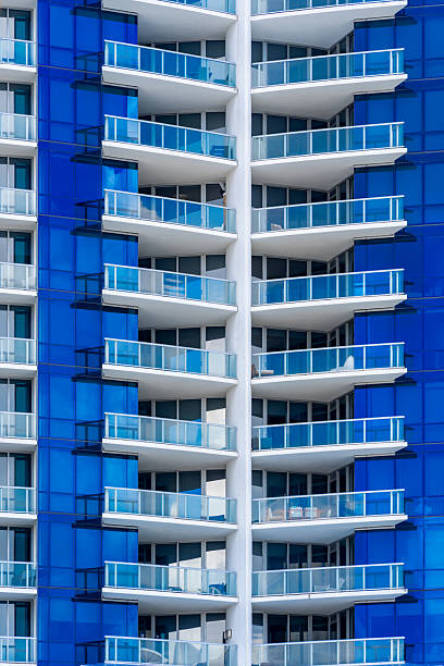 istock Closeup building abstract balcony with blue glass 2231214082
