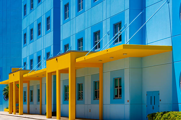 Blue and yellow painted building