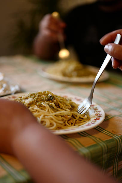 Diner of a pasta plate with tuna