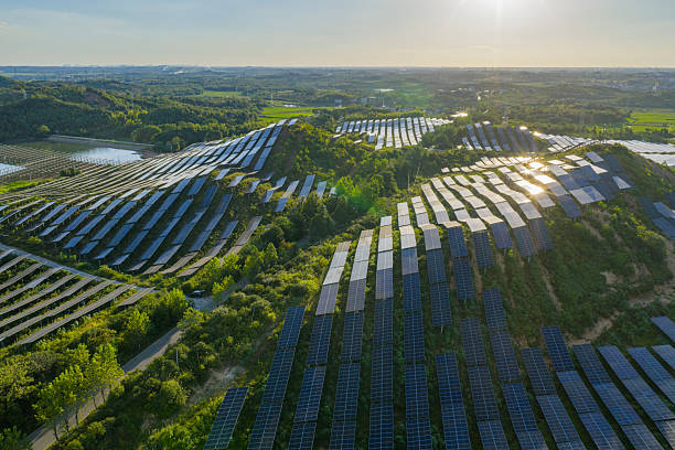 istock Solar photovoltaic panels on a hillside 2231226288