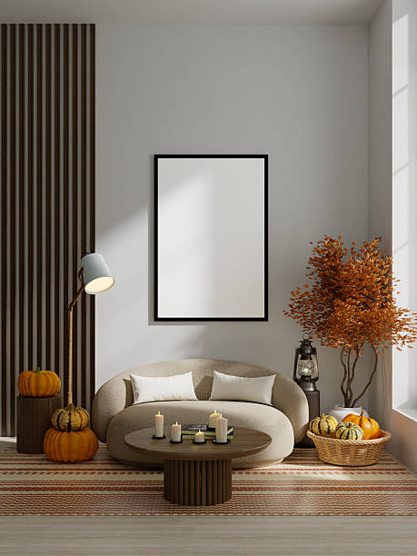 istock Chic Halloween inspired corner with pumpkins and warm decor 3D render illustration 2231227672