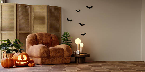 istock Cozy Halloween nook with warm tones and whimsical decorations. 3D render illustration 2231227795