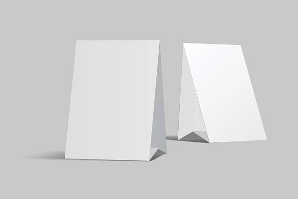 istock Vector mockup of a blank tent card vertical a4 format, standing isolated. Perfect template for menu design, restaurant, cafe, event signage, table display, branding, promotion, ads and presentations 2231229523