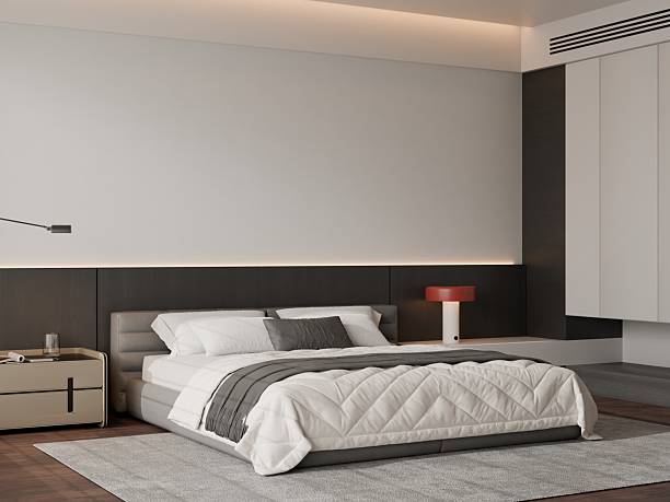 istock Modern Minimalist Bedroom Interior Empty Wall Mockup 2231229873