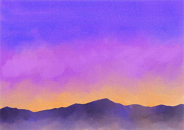 istock Illustration of an evening landscape painted with watercolors. Evening mountain field scenery.Magic Hour. 2231230004