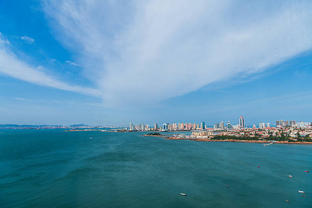 High angle view of Qingdao coastal city scenery