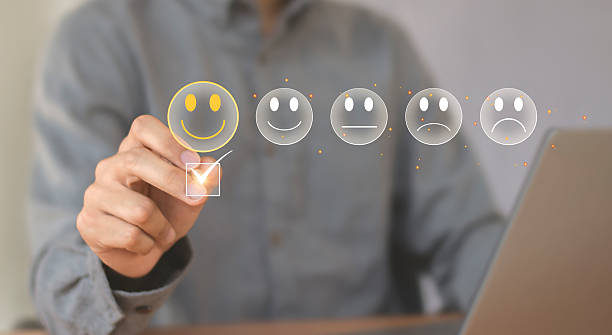 Smiling face icon to show satisfaction with service. Rate the impression of customer service concept and satisfaction.