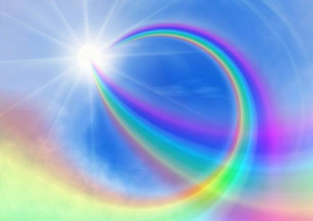 istock 3d illustration of blue sky and abstract rainbow 2231239323