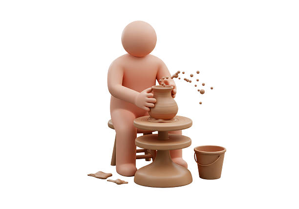 Isolated 3D Render of a Figure Working on a Pottery Wheel