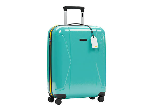 Isolated Turquoise Hard-Shell Luggage with Yellow Zipper