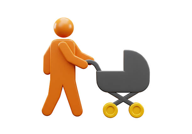 Isolated 3D Render of a Parent Pushing a Baby Stroller