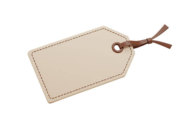 Isolated Beige Leather Price Tag Label with Stitching