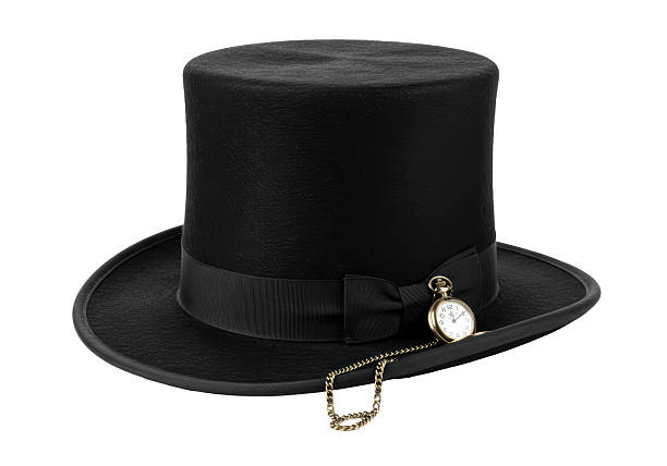 Isolated Gentleman's Black Top Hat with Pocket Watch Charm