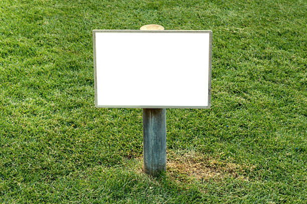istock empty sign for lettering and design on a clean green lawn. a copy space. 2231246621