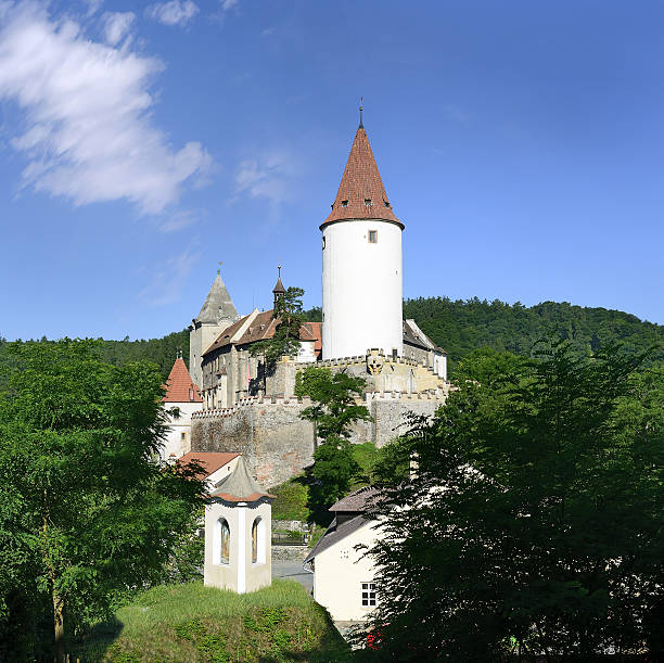 Wierschem, Germany - June 26, 2021: Panoroma with medieval Eltz Castle in the hills above the Moselle. It is still owned by a branch of House of Eltz who have lived there since the 12th century.