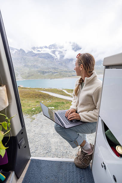 istock Woman Working Remotely from Camper Van Outdoors 2231254447