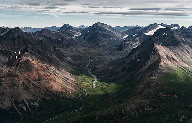 Alaska areal view from helicopter flying over Denali National Park