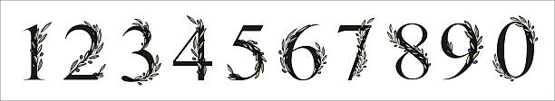 istock Olive branch alphabet number for decor of card or wedding invite. Vector hand drawn illustration for design 2231260843