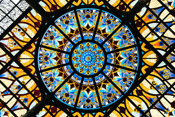 istock beautiful stained glass multicolored ceiling inside room made in Arabic style. 2231262739