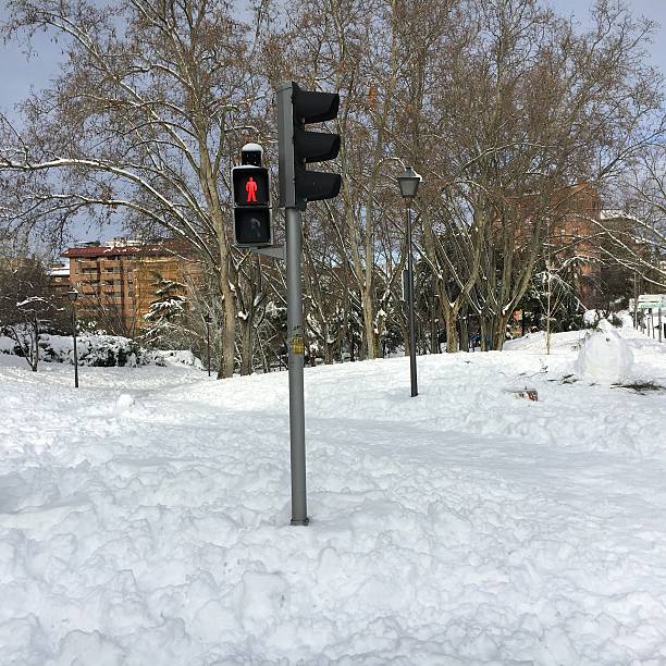 istock Snow, red lights in a snowy street. 2231264190