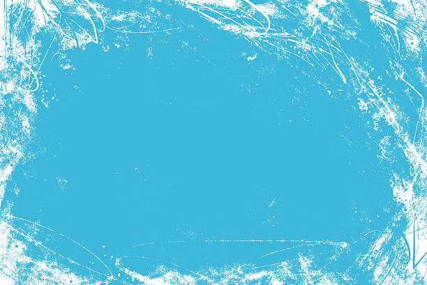 Abstract Grunge Textured Winter Frame in Icy Blue Tones. Vintage ice skating backdrop with scratch marks and torn edges perfect for cards, web, print, covers, banners. Vector illustration