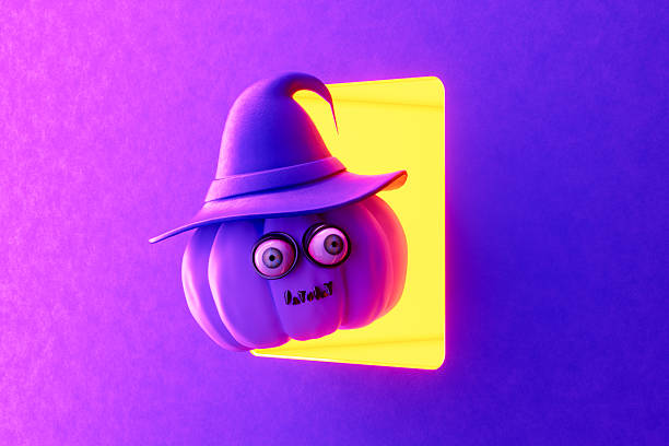 3d rendering of Halloween pumpkin color with evil face big teeth minimal Halloween background