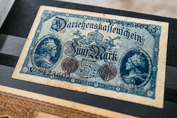The 5 Deutsche mark banknote from Germany on the table.