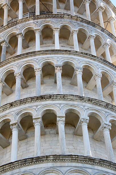 A detail of the magnificent Leaning Tower of Pisa in Pisa, Italy.