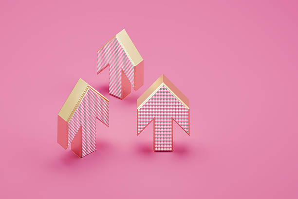 Silver colored arrow symbols with a gold outline on pink background.