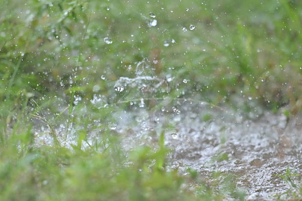 Raindrops falling from the roof of a house
