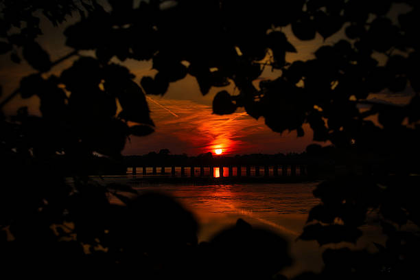 Gorgeous Red and orange sunset over Lake Mohawksin in Tomahawk, Wisconsin